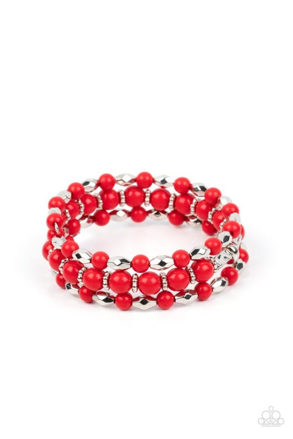 Paparazzi Bracelet ~ Colorfully Coiled - Red